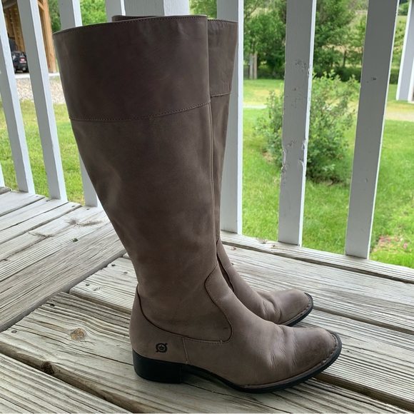 Born Leather Knee High Tall Boots Taupe Grey Leather Zip Up Womens 6.5 US D15122 - Picture 2 of 16